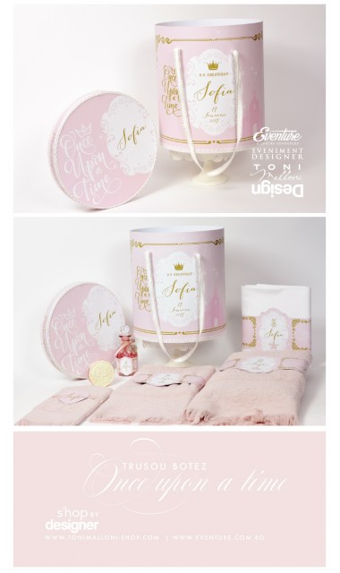 Trusou de botez brodat pentru fetite cu printese, Once upon a time 13